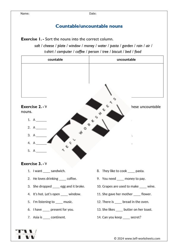 countable and uncountable nouns