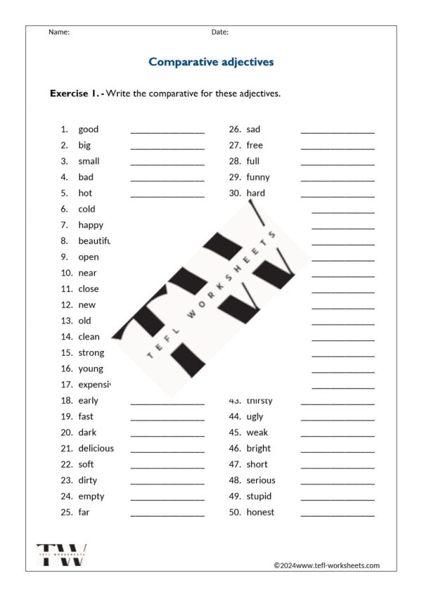 top 50 comparative adjectives