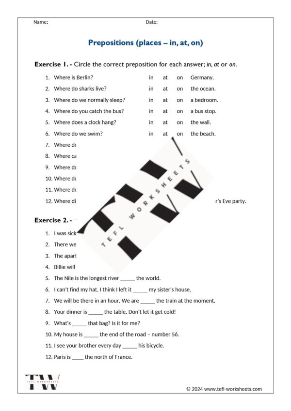 prepositions (places - in, at, on)