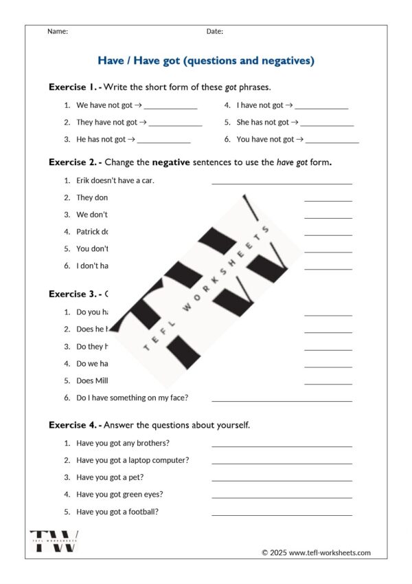 have / have got (questions and negatives)