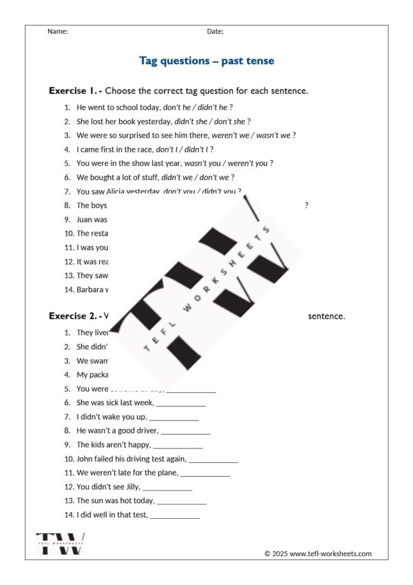tag questions - past tense